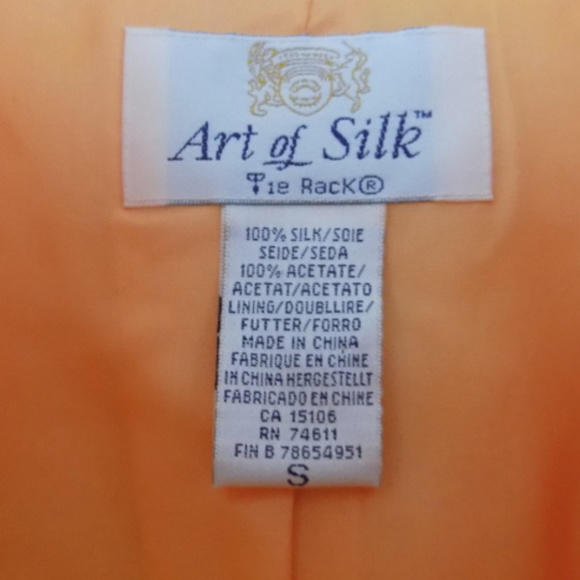 VTG Long silk jacket S Orange Marigold Shell buttons Pockets Lined Blazer Coat - Picture 3 of 4